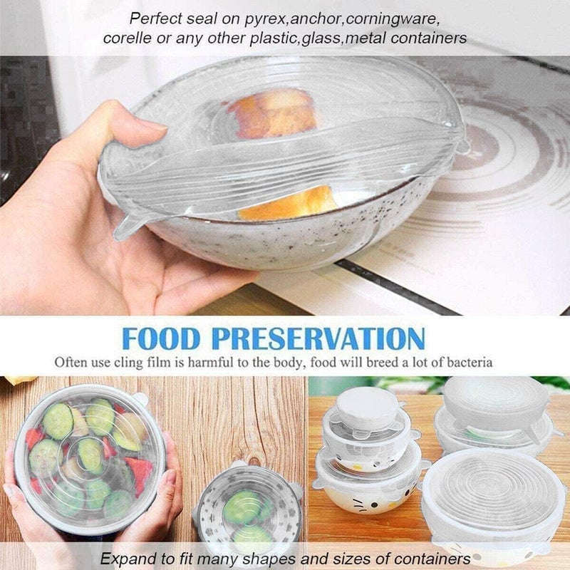 Home Brand Silicone Stretch Lids 6 Pack, Suction Lid Multi Size Reusable Durable Food Storage Covers For Bowls, Cups, Pots, Food Fresh Saver Cover(White) - Image 5